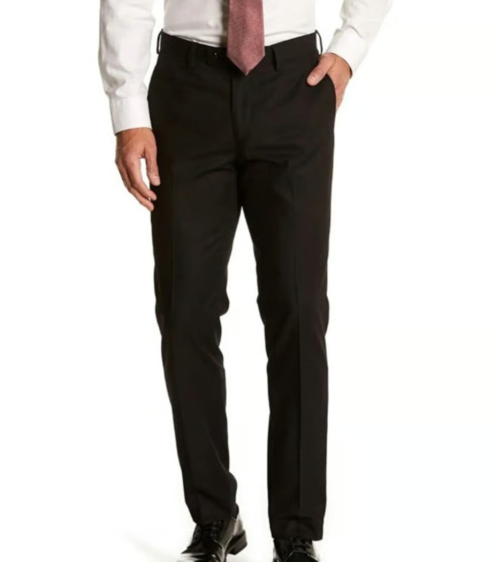THE SAVILE ROW Men Brixton Suit Pants 36 x 33 Black Flat Front Slim Stretch NWOT